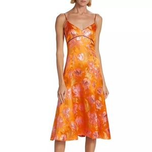 NWT Etro Floral Jacquard Slip Dress, Orange, Gold, Pink, Purple, Size 40 (4 US)